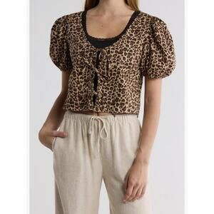 Abound NWT Tie Front Cotton Poplin Animal Print Cheetah Crop Top Mob Wife M